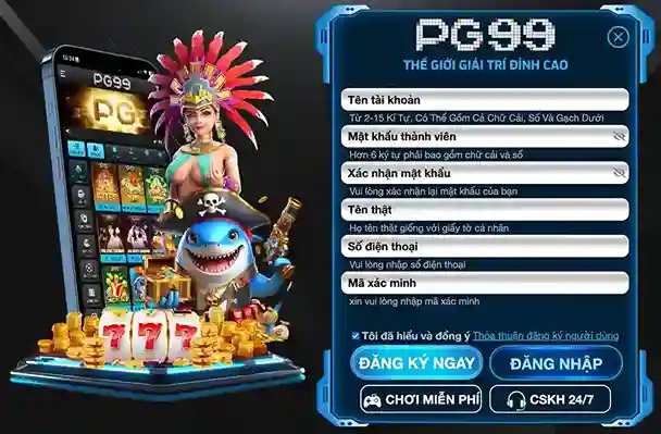 Trang đăng ký tài khoản PG99 với biểu mẫu đăng ký đơn giản và tiện lợi